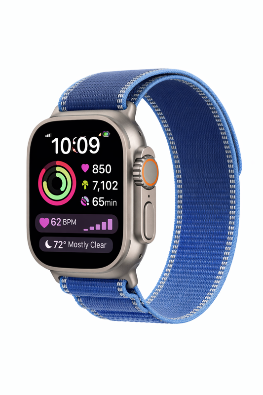 Apple Watch Ultra 3  GPS + Cellular  49mm  Natural Titanium Case with Blue/Bright Blue Trail Loop - M/L