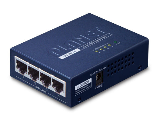 Planet HPOE-460 4-Port 802.3at 30W High Power over Ethernet Injector Hub - 120W External Power Adapter
