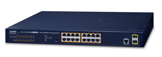 Planet GS-4210-16P2S IPv6/IPv4, 16-Port Managed 802.3at PoE+ Gigabit Ethernet Switch + 2-Port 100/1000X SFP (220W PoE budget, supports ERPS Ring, CloudViewer ap