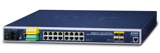 Planet IGS-5225-16T4S IP30 19" Rack Mountable Industrial L2+/L4 Managed Ethernet Switch, 16*1000T + 4*100/1000X SFP (-40 - 75 C, AC + 2 DC, DIDO, ERPS Ring, 158