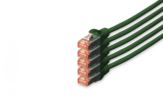 CAT 6 S-FTP patch cord, Cu, LSZH AWG 27/7, length 10 m, 5 pieces, color green
