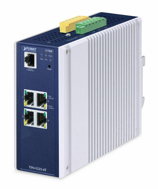 IP30 DIN-rail Industrial L2+ 4-Port 10/100/1000T Managed TSN Switch (-40 to 75 C, dual redundant power input on 9~48VDC/24V AC terminal block, DIDO, Time-Sensit