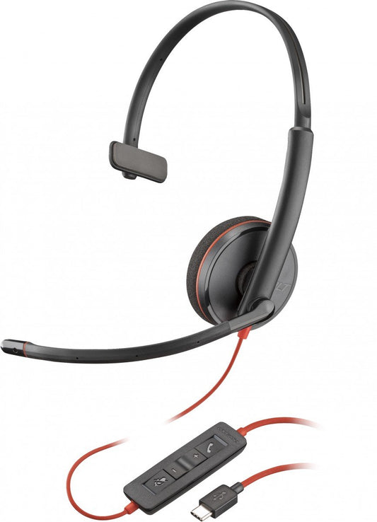Poly Blackwire 3210 Monaural USB-C Headset +USB-C/A Adapter (Bulk) 8X214A6