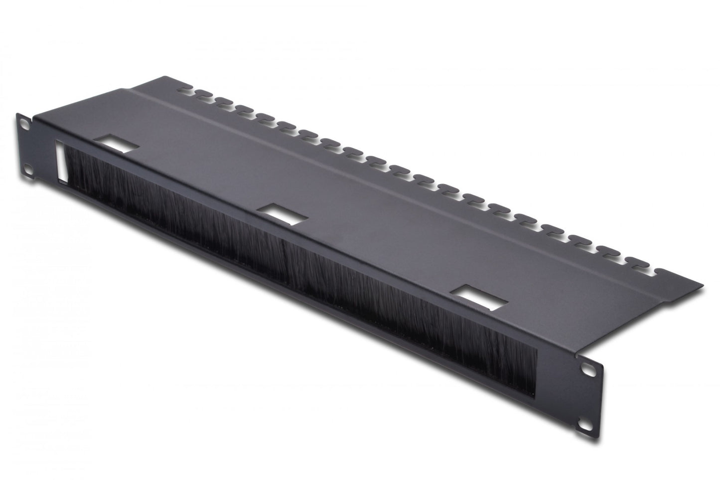 1U cable management panel with 30x400 mm brush 480x120 mm cable fixing tray, black (RAL 9005)