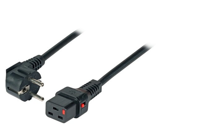 Angled Schuko/IEC C19 Straight M/F 2m Black Power Cable with IEC LOCK