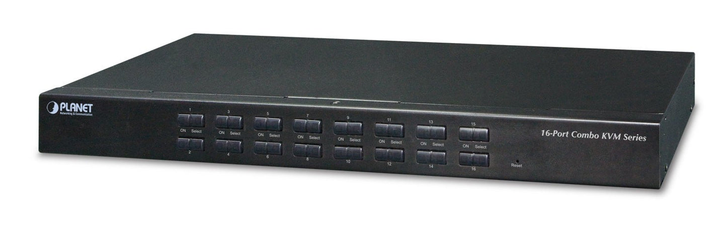 Planet KVM-210-16 16-Port Combo KVM Switch: Up to 256 computers, On Screen Display (OSD), Quick View Setting (QVS), Hotkey, Stackable, 1U rack-mount, Multiplatf