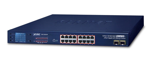 Planet GSW-1820VHP 16-Port 10/100/1000T 802.3at PoE + 2-Port 1000X SFP Gigabit Switch with smart color LCD (300W PoE Budget, Standard/VLAN/Extend mode, PoE budg