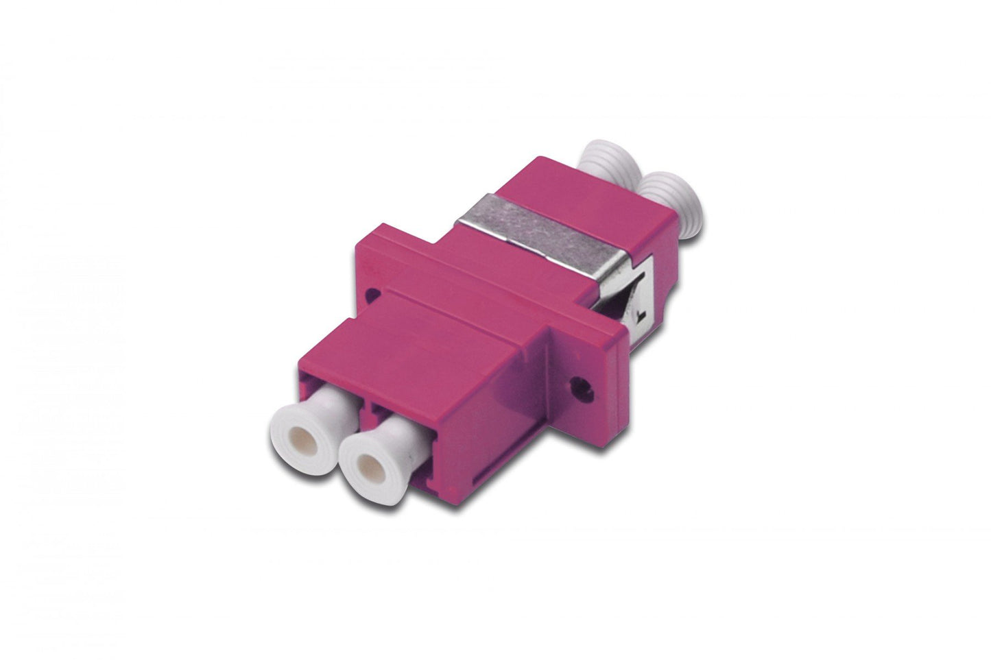FO coupler, duplex, LC to LC, MM, violet, OM4 ceramic sleeve, polymer housing, incl. screws
