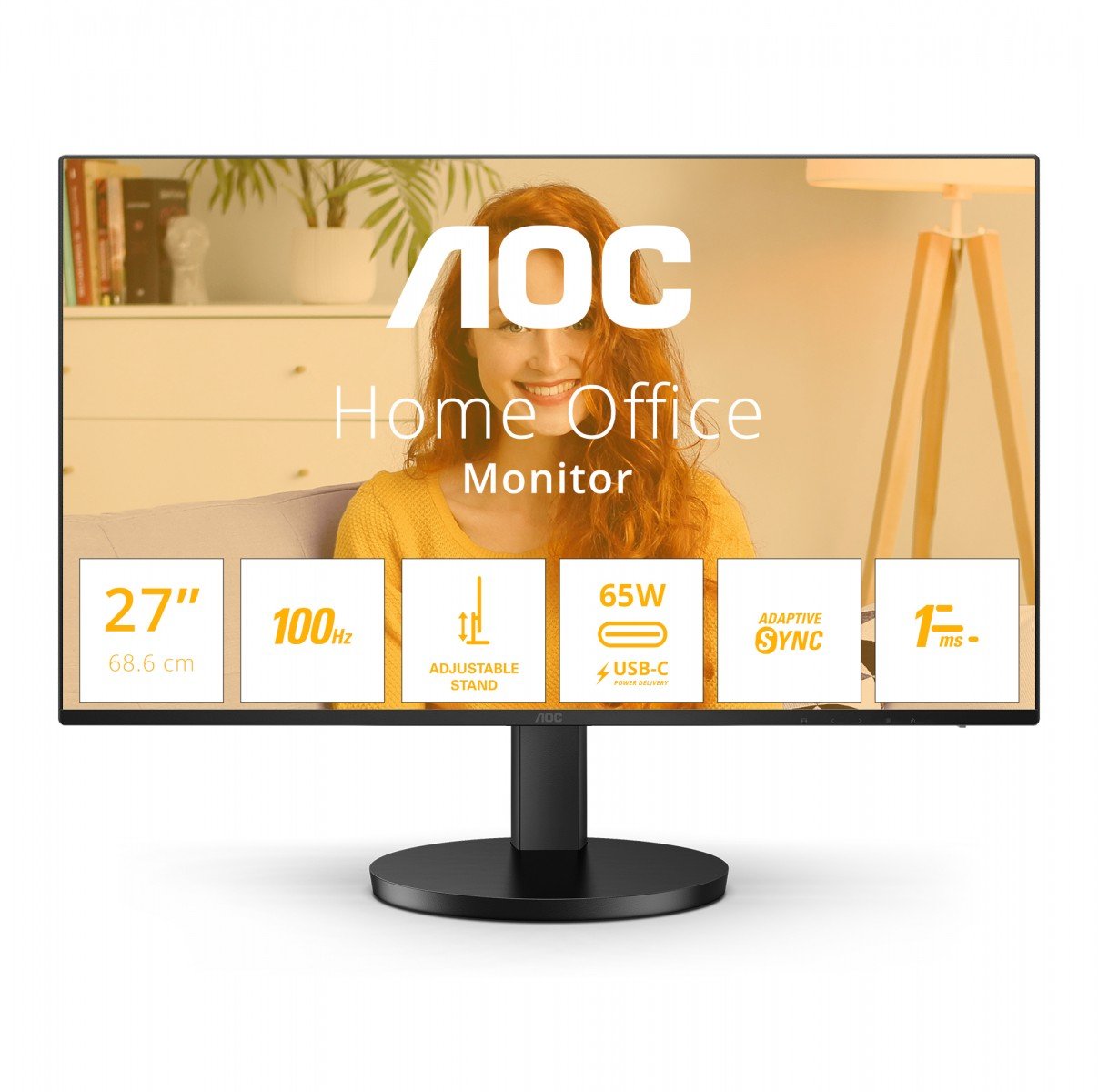 AOC Q27B3CF2 27" QHD Monitor with Speakers, Height Adjustable (2560x1440, 100Hz, HDMI 1.4, USB-C 65W PD, USB Hub) - Black