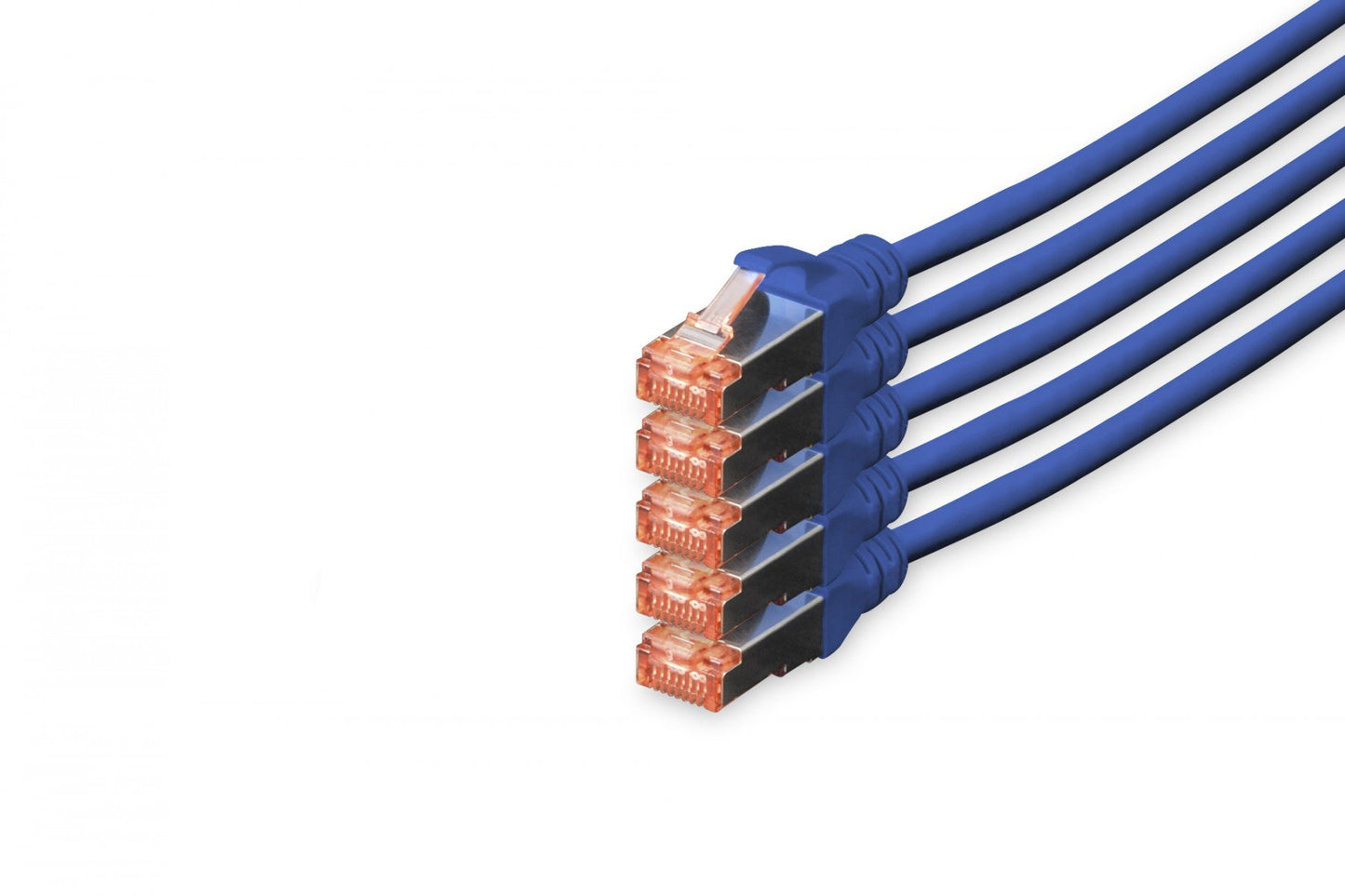 CAT 6 S-FTP patch cord, Cu, LSZH AWG 27/7, length 10 m, 5 pieces, color blue