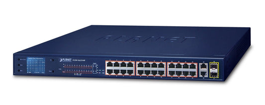 Planet FGSW-2622VHP 24-Port 10/100TX 802.3at PoE + 2-Port 10/100/1000T + 2-Port 1000X SFP Ethernet Switch with smart color LCD (300W PoE Budget, Standard/VLAN/E