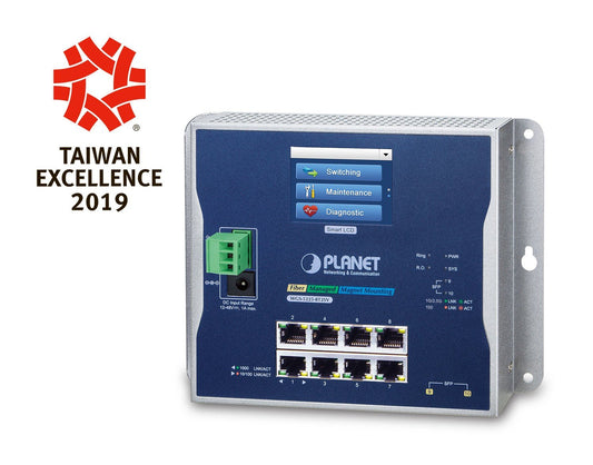 Planet WGS-5225-8T2SV IP30, IPv6/IPv4, L2+ 8-Port 10/100/1000T + 2-Port 1G/2.5G SFP Wall-mount Managed Switch with LCD touch screen (-20~70 degrees C, dual powe