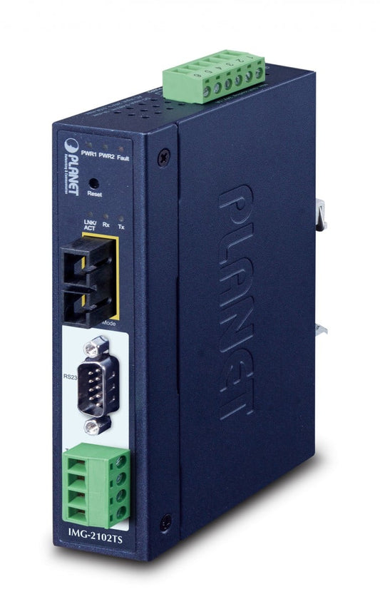 Planet IMG-2102TS IP30 Industrial 1-Port RS232/RS422/RS485 Modbus Gateway (1 x 100BASE-FX SC, Single mode 30km, -40~75 degrees C, dual 9~48V DC, Modbus RTU/ASCI