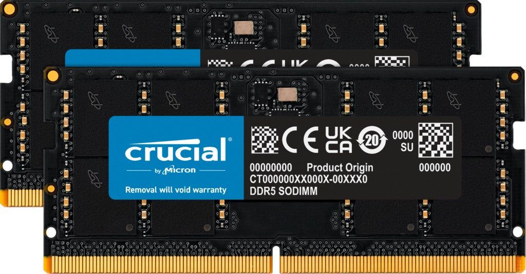 Crucial DDR5 64GB Kit: 2 x 32GB SO-DIMM 262-PIN 4800MHz PC5-38400 CL40 1.1V Unbuffered Non-ECC