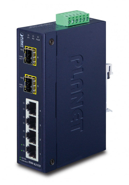 Planet ISW-621TF IP30 Slim Type 4-Port Industrial Ethernet Switch + 2-Port SFP Fiber (-40 - 75 C)