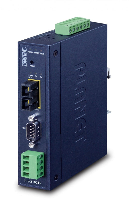 Planet ICS-2102TS P30 Industrial 1-Port RS232/RS422/RS485 Serial Device Server (1 x 100BASE-FX SC, Single mode 30km, -40~75 degrees C, dual 9~48V DC, Web, Telne