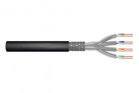 CAT 7 S-FTP outdoor installation cable, 1200 MHz PE, inner Fca (PE), AWG 23/1, 100 m, sx, black