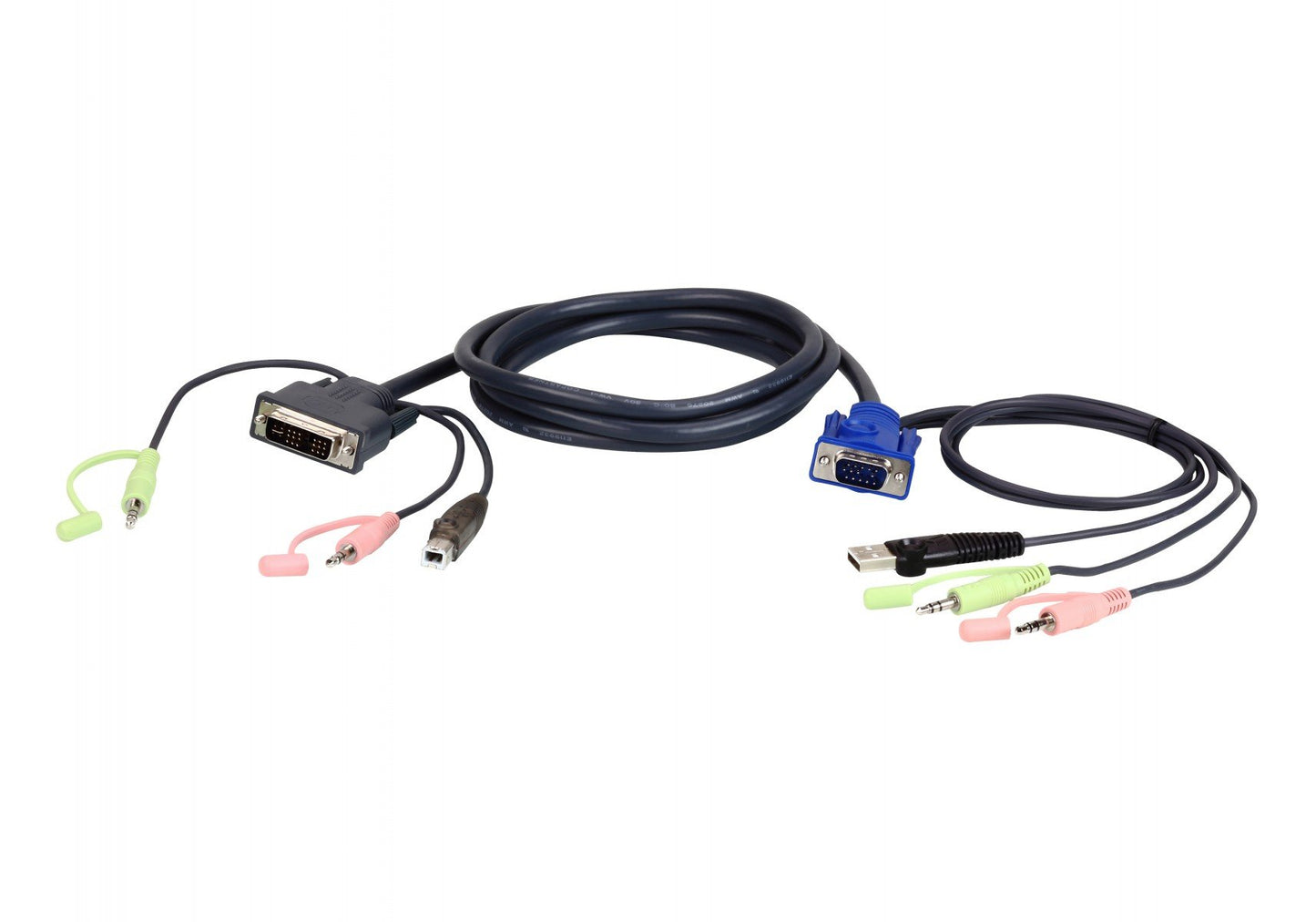 VGA USB to DVI KVM Cable 3m - 3 m - USB - VGA - Black - Blue - Green - Pink - DVI - Male