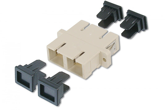 FO coupler, duplex, SC to SC, MM OM2, color grey ceramic sleeve, polymer housing, incl. screws
