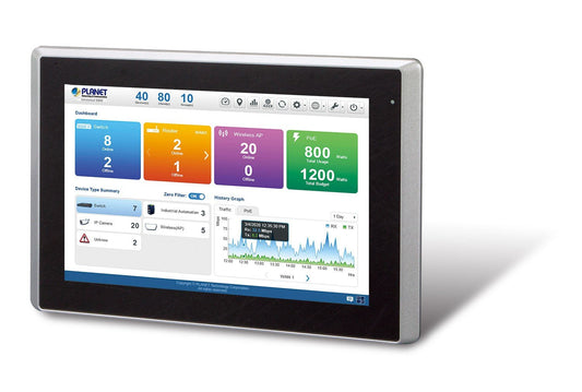 Planet NMS-1000V-10 Enterprise-class Universal Network Management Controller with 10" LCD Touch screen- 1024 nodes (2 10/100/1000T LAN Ports, SNMP/ONVIF/SmartDi