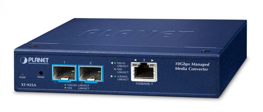 Planet XT-925A 1-Port 10G/5G/2.5G/1G/100BASE-T + 2-Port 10G/1GBASE-X SFP+ Managed Media Converter(IPv4/IPv6 Dual stack management, supports TLSv1.2/SSHv2/SNMPv3