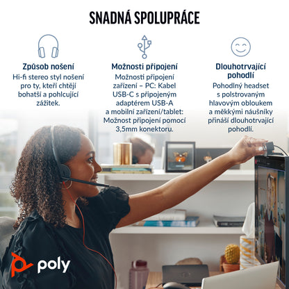 HP Inc. Poly Blackwire 3325 Stereo Microsoft Teams Certified USB-C Headset +3.5mm Plug +USB-C/A Adapter