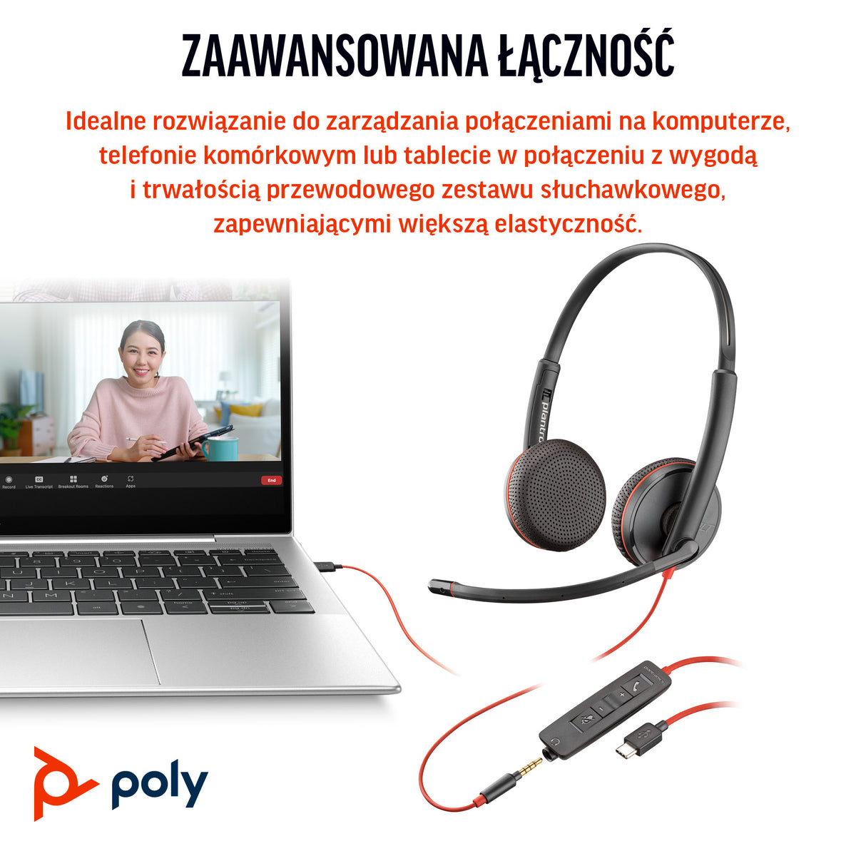 HP Inc. Poly Blackwire 3225 Stereo USB-C Headset +3.5mm Plug +USB-C/A Adapter (Bulk)