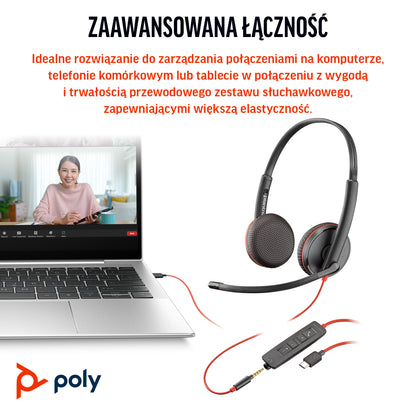 HP Inc. Poly Blackwire 3225 Stereo USB-C Headset +3.5mm Plug +USB-C/A Adapter (Bulk)