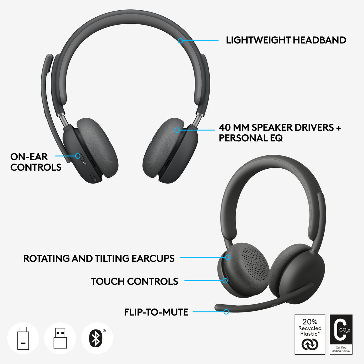 Logitech HEADSET ZONE WIRELESS 2 UC/GRAPHITE UC - 2.4GHZ/BT EMEA-914