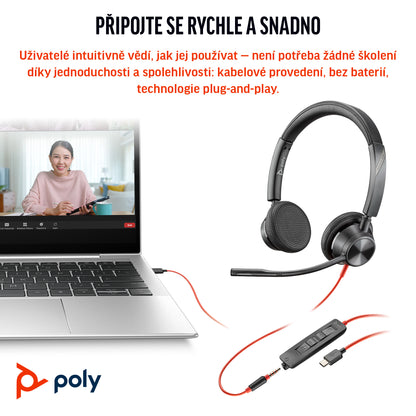 HP Inc. Poly Blackwire 3325 Stereo Microsoft Teams Certified USB-C Headset +3.5mm Plug +USB-C/A Adapter