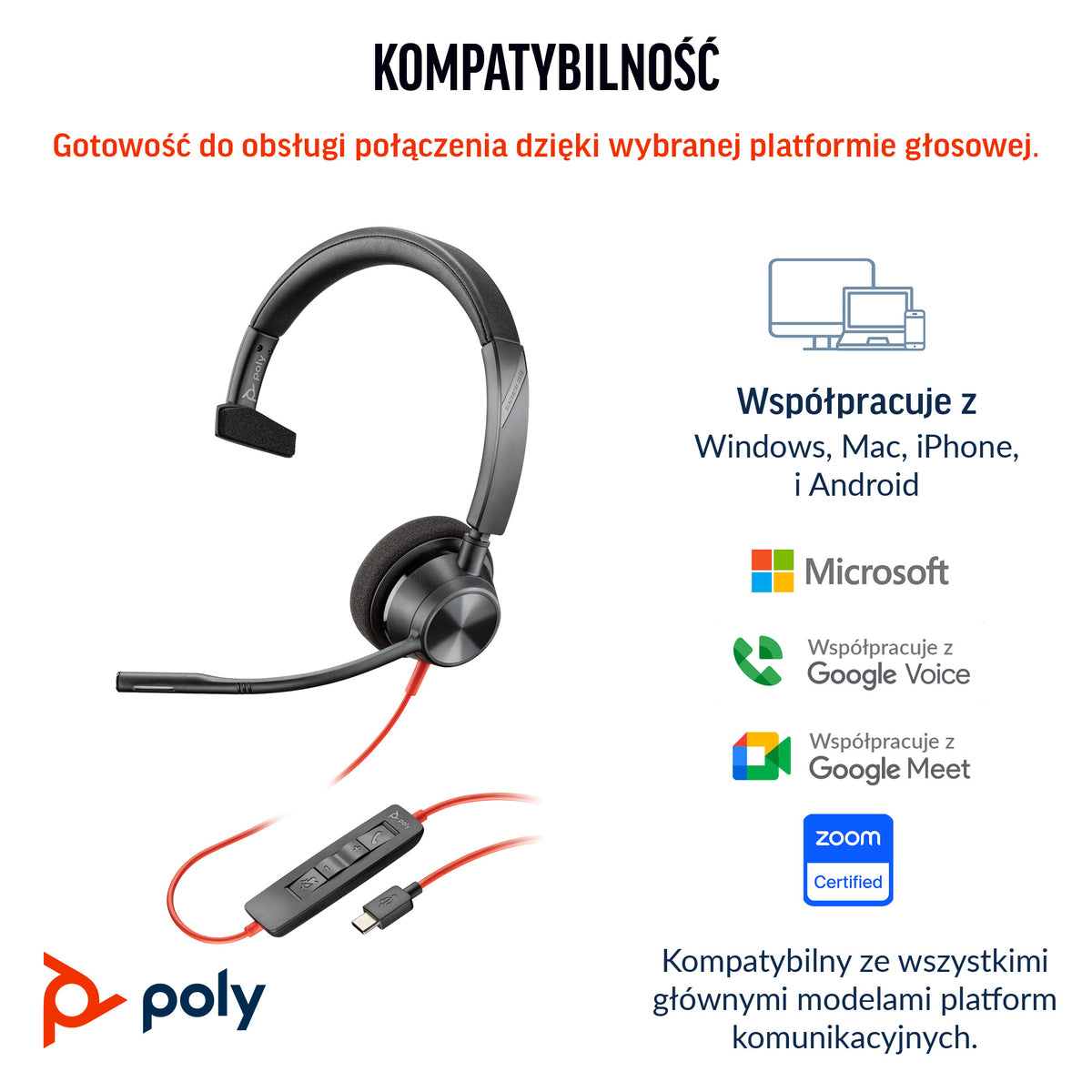 HP Inc. Poly Blackwire 3310 Monaural Microsoft Teams Certified USB-C Headset +USB-C/A Adapter