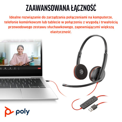HP Inc. Poly Blackwire 3220 Stereo USB-C Headset +USB-C/A Adapter