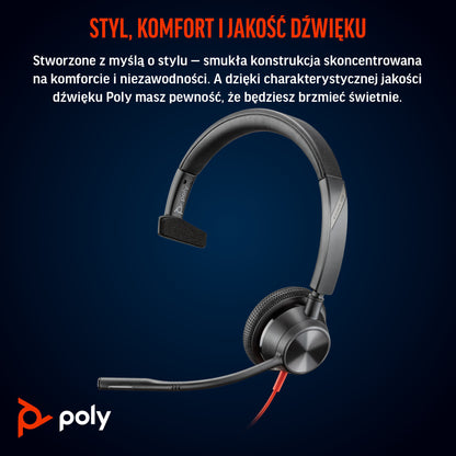 HP Inc. Poly Blackwire 3315 Monaural Microsoft Teams Certified USB-C Headset +3.5mm Plug +USB-C/A Adapter