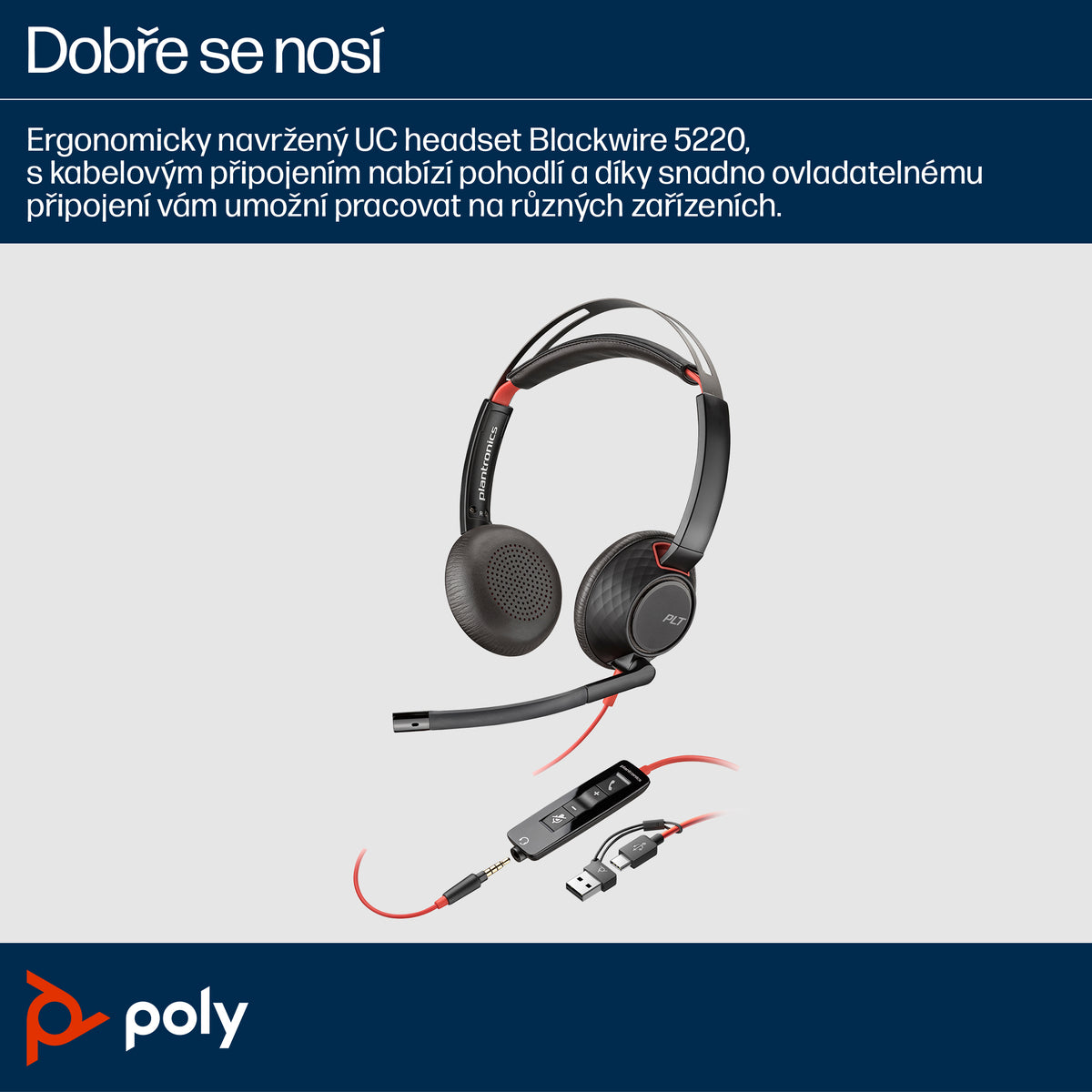 HP Inc. Poly Blackwire 5220 Stereo USB-C Headset +3.5mm Plug +USB-C/A Adapter