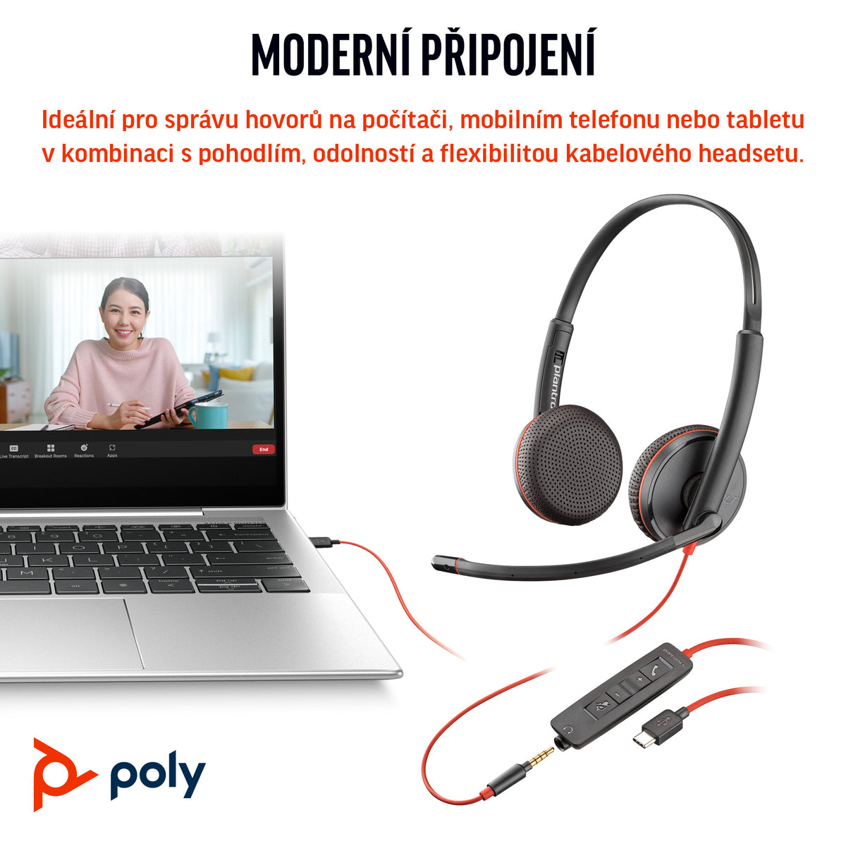HP Inc. Poly Blackwire 3225 Stereo USB-C Headset +3.5mm Plug +USB-C/A Adapter (Bulk)