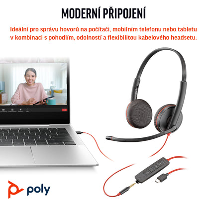 HP Inc. Poly Blackwire 3225 Stereo USB-C Headset +3.5mm Plug +USB-C/A Adapter (Bulk)