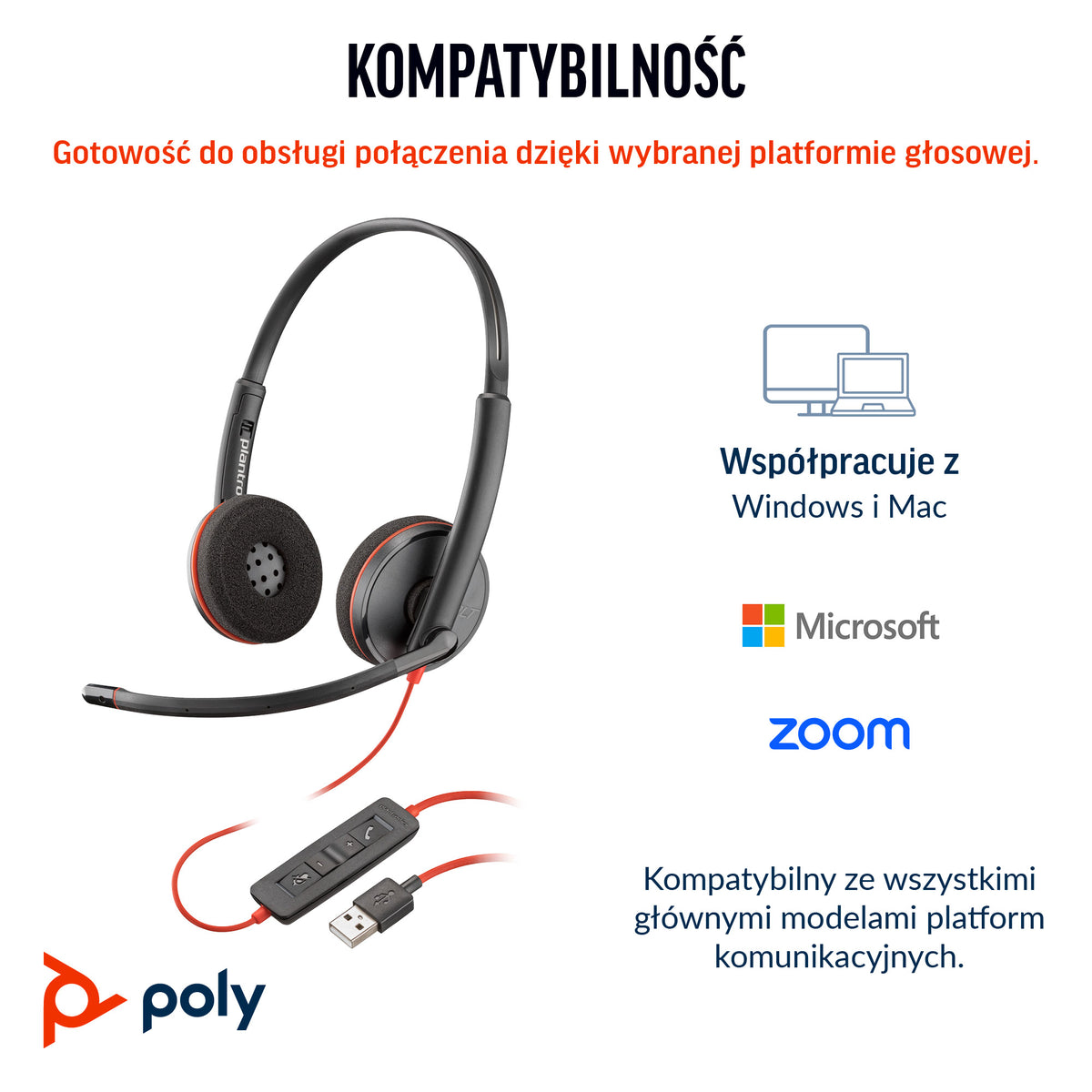 HP Inc. Poly Blackwire 3220 Stereo USB-C Headset +USB-C/A Adapter (Bulk)
