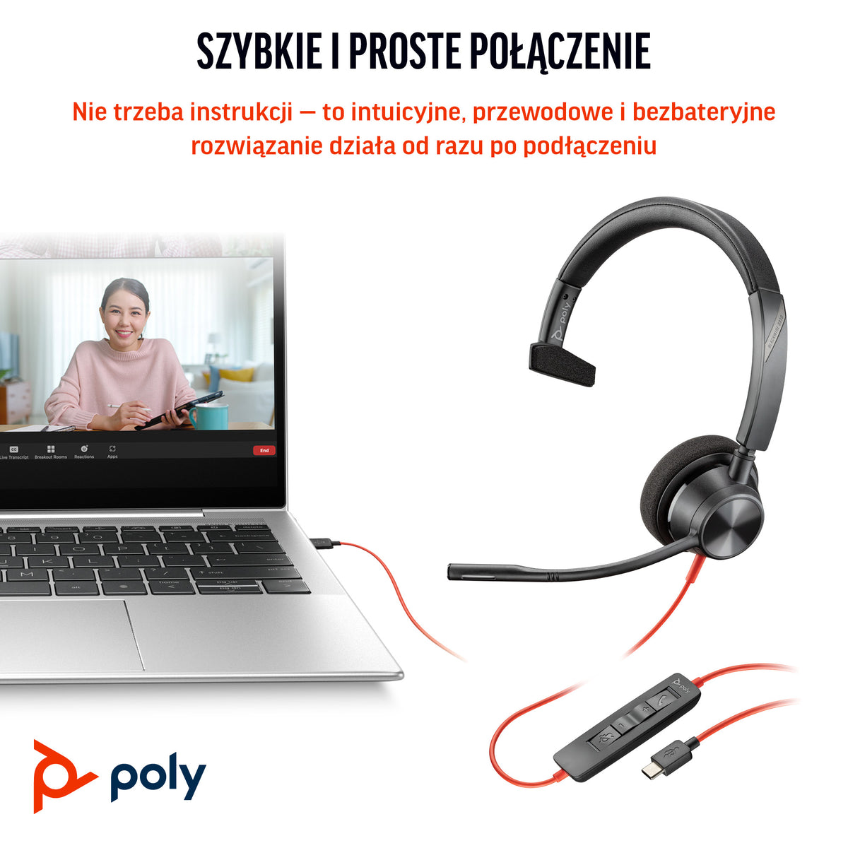 HP Inc. Poly Blackwire 3310 Monaural Microsoft Teams Certified USB-C Headset +USB-C/A Adapter
