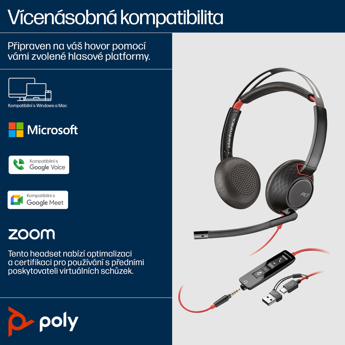 HP Inc. Poly Blackwire 5220 Stereo USB-C Headset +3.5mm Plug +USB-C/A Adapter