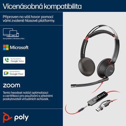 HP Inc. Poly Blackwire 5220 Stereo USB-C Headset +3.5mm Plug +USB-C/A Adapter