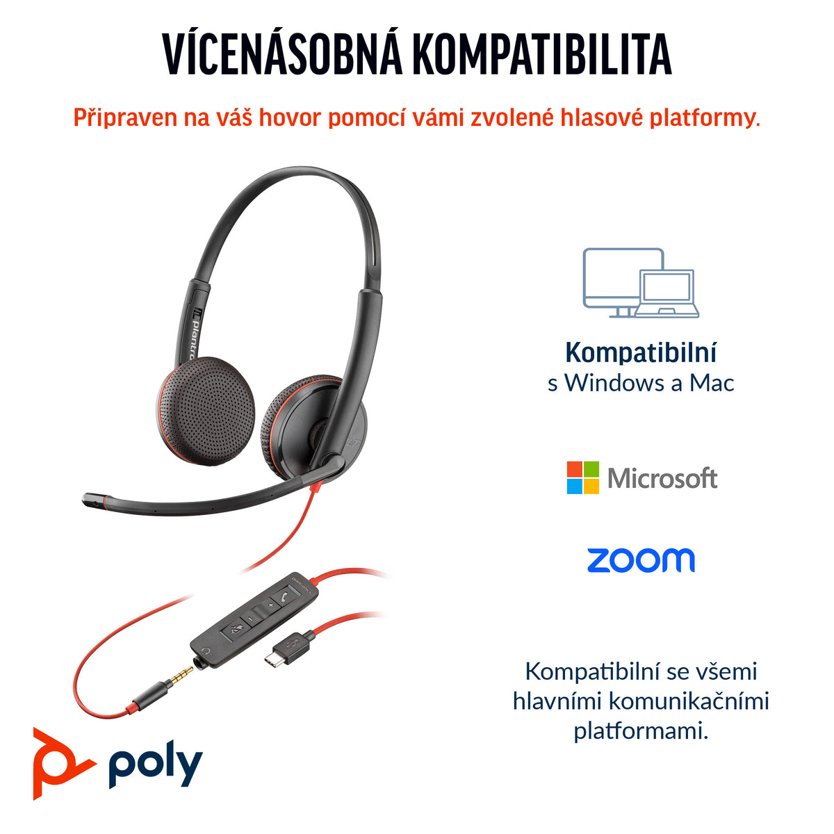 HP Inc. Poly Blackwire 3225 Stereo USB-C Headset +3.5mm Plug +USB-C/A Adapter (Bulk)