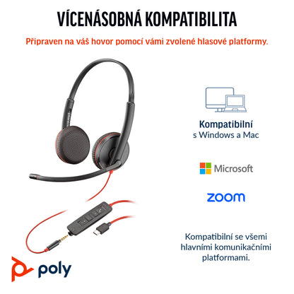 HP Inc. Poly Blackwire 3225 Stereo USB-C Headset +3.5mm Plug +USB-C/A Adapter (Bulk)