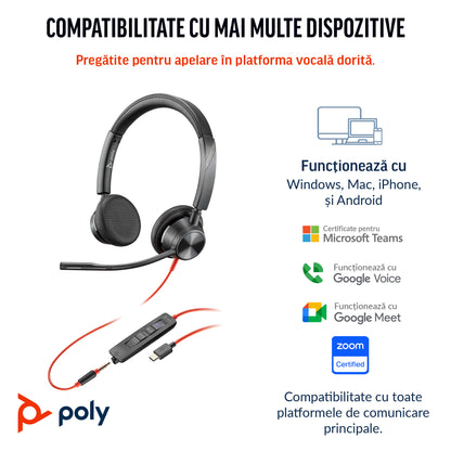 HP Inc. Poly Blackwire 3325 Stereo Microsoft Teams Certified USB-C Headset +3.5mm Plug +USB-C/A Adapter
