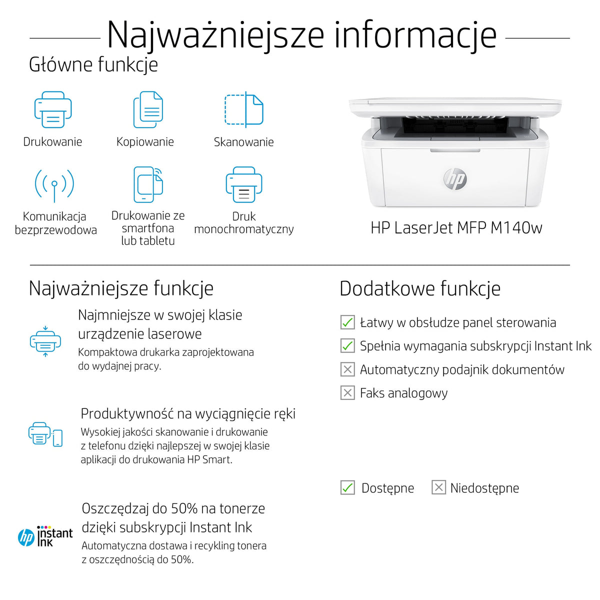 HP Inc. HP LaserJet MFP M140w Printer