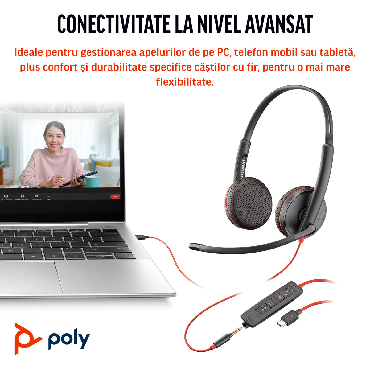 HP Inc. Poly Blackwire 3225 Stereo USB-C Headset +3.5mm Plug +USB-C/A Adapter (Bulk)