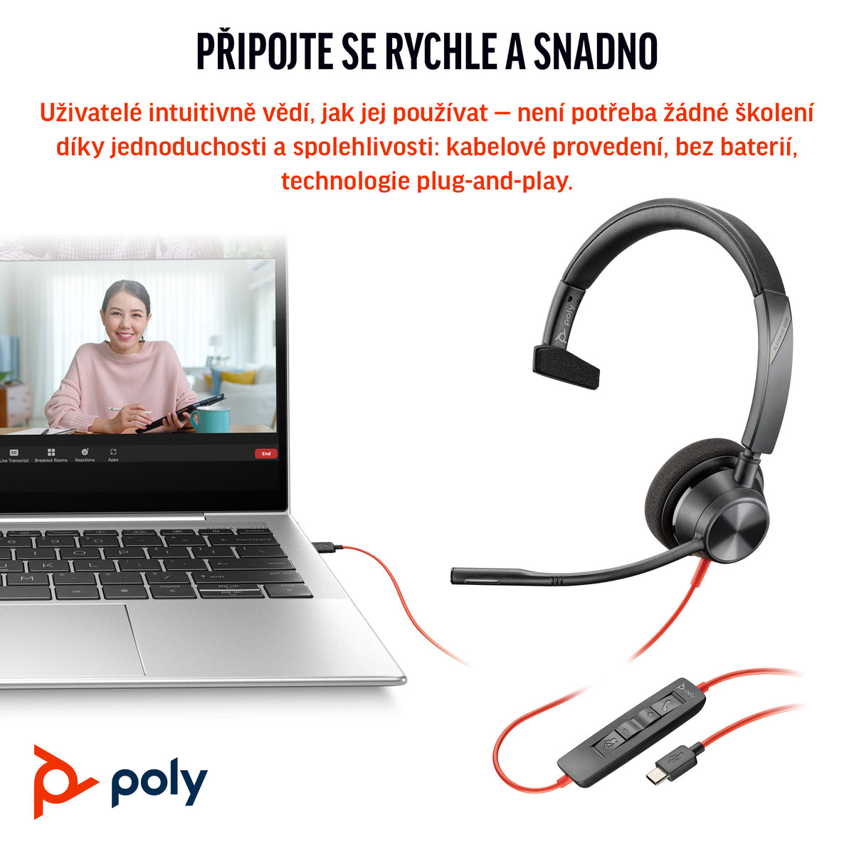 HP Inc. Poly Blackwire 3310 Monaural Microsoft Teams Certified USB-C Headset +USB-C/A Adapter