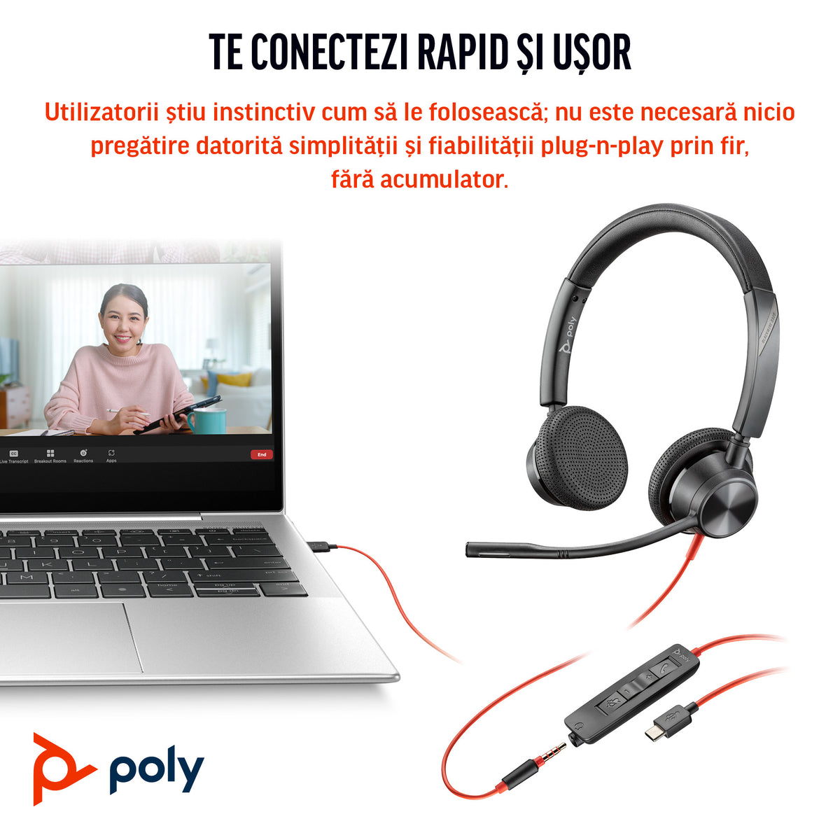 HP Inc. Poly Blackwire 3325 Stereo Microsoft Teams Certified USB-C Headset +3.5mm Plug +USB-C/A Adapter