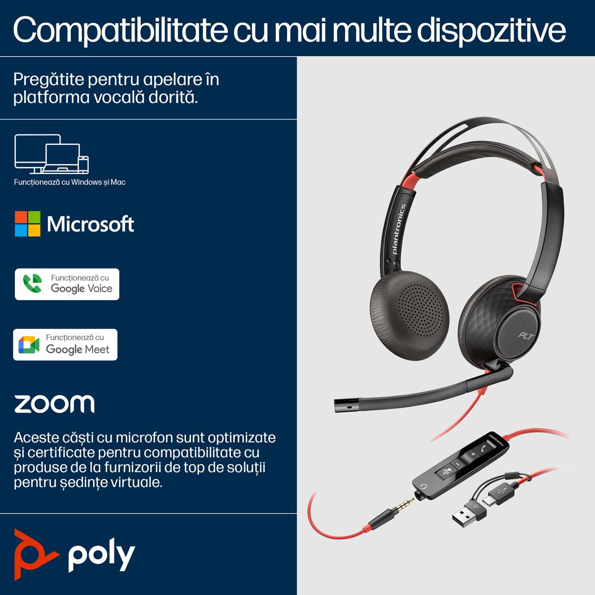 HP Inc. Poly Blackwire 5220 Stereo USB-C Headset +3.5mm Plug +USB-C/A Adapter