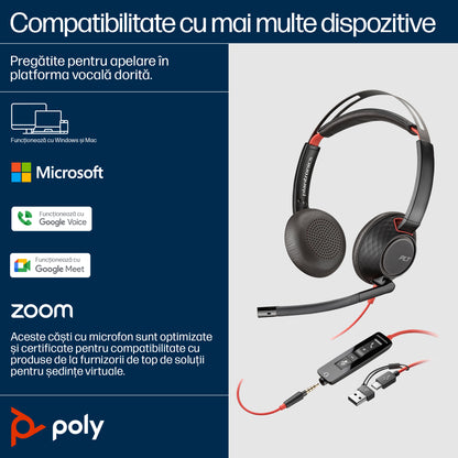 HP Inc. Poly Blackwire 5220 Stereo USB-C Headset +3.5mm Plug +USB-C/A Adapter