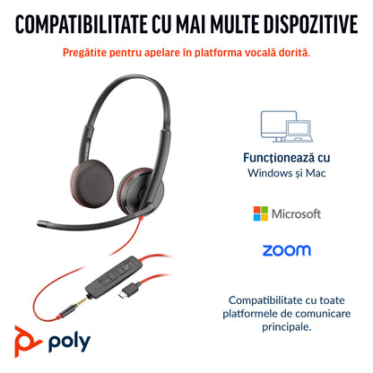 HP Inc. Poly Blackwire 3225 Stereo USB-C Headset +3.5mm Plug +USB-C/A Adapter (Bulk)